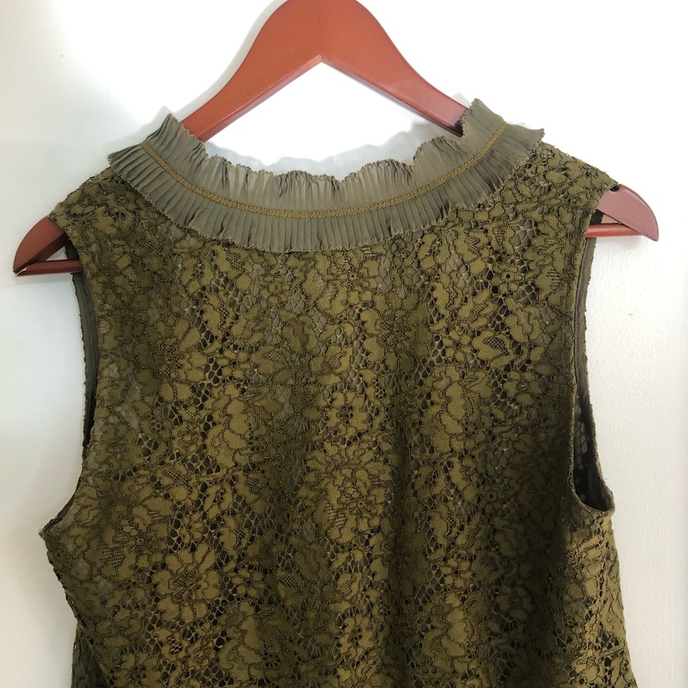 J. Crew Lace Ruffle-Neck Top in Burnished Moss NWT - Picture 13 of 16